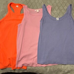 Set of 3 Sleeveless Ribbed Tanks - Orange, Pink, Lavender